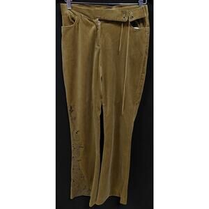 Work Order Embroidered Pants Brown Solid Knit Women Size 2